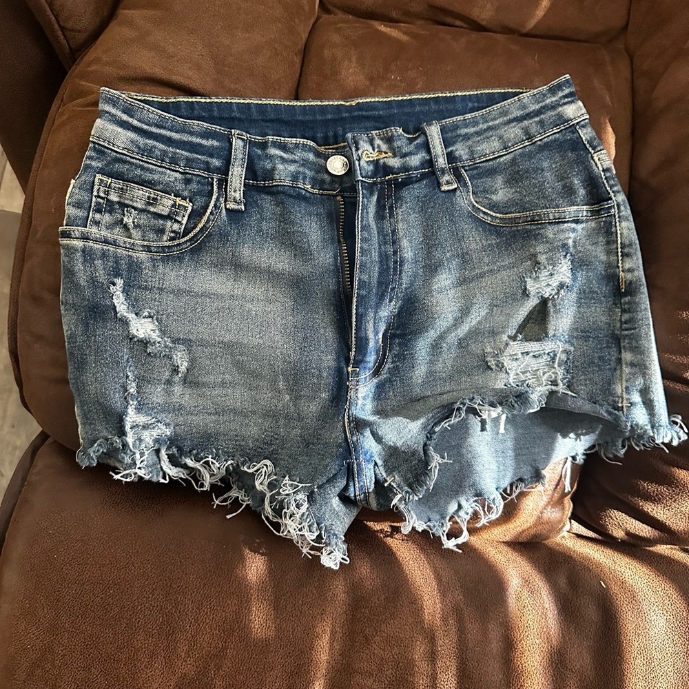 SHEIN Blue Distressed Jean Shorts